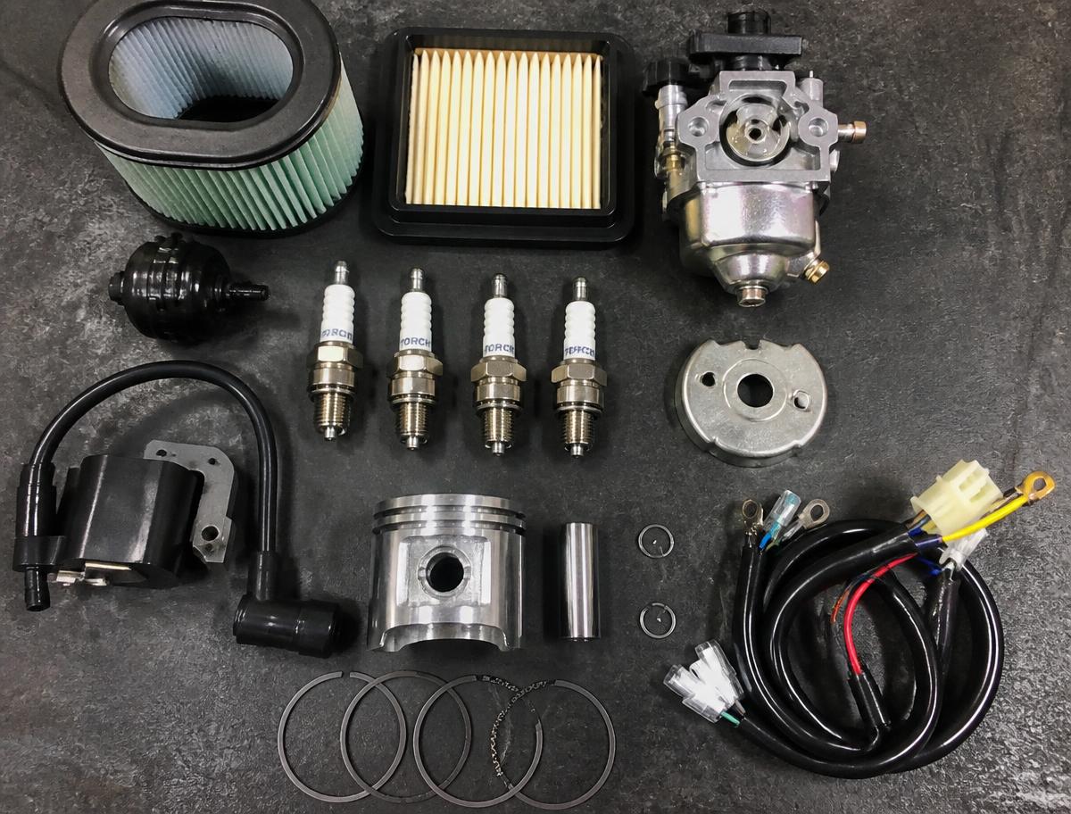 Generator spare parts including spark plugs, filters and carburettor
